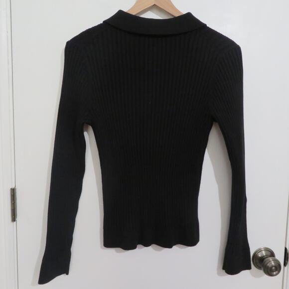 Athleta Womens Large Black Sweet Bay Henley Sweater Ribbed Button Front Collar - Picture 2 of 5